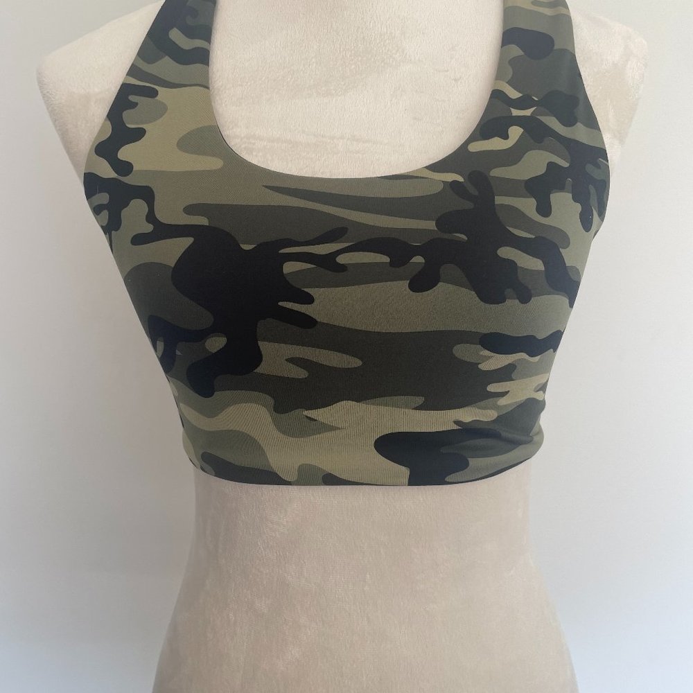 Bombshell Sportswear - Reversible Tank Bra - Size S - Bright Army Camo - EUC!